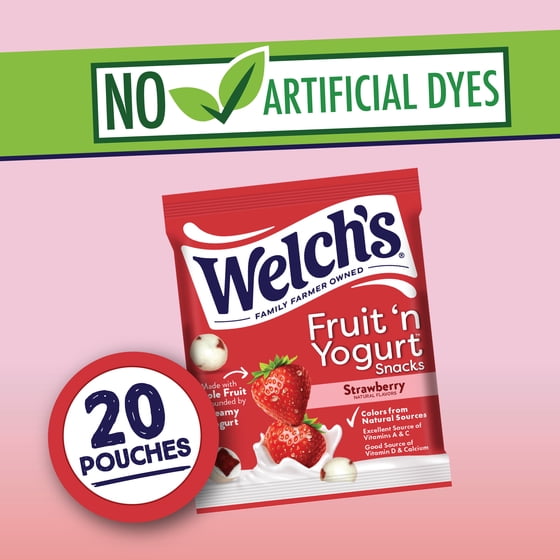 Welch's Fruit 'N Yogurt Strawberry Soft Fruit Snacks, .7 oz, 20 Count