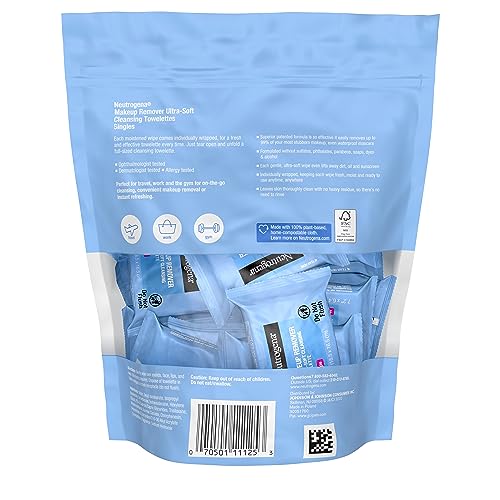 Neutrogena Makeup Remover Wipes, Daily Single Face Cleansing Towelettes, Makeup Removing Cleansing Wipes Removes Dirt & Oil, Alcohol-Free Face Towelettes, 20 ct