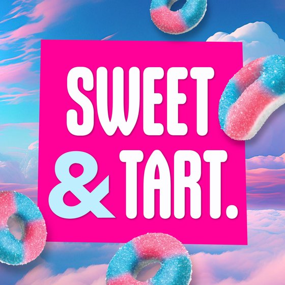 SweeTARTS Gummy Halos, Candy, Blue Punch and Strawberries and Cream, Tart and Chewy, Soft and Fluffy, 3.5 oz