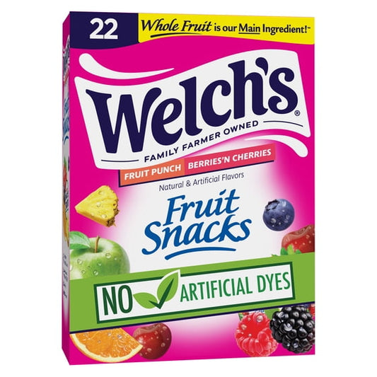 Welch's Fruit Snacks Gluten-Free Fruit Punch & Berries 'N Cherries Kids Snacks, Soft Snacks, .8 oz, 22 Count