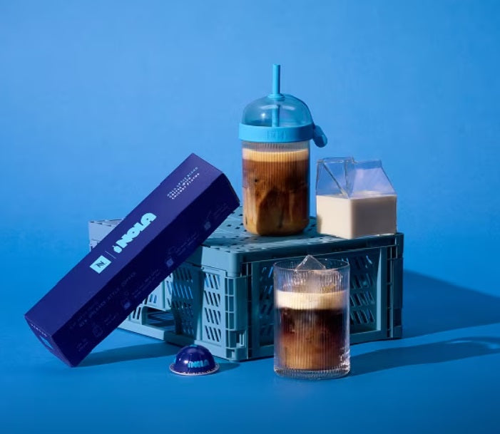 Nespresso x Blue Bottle Limited Edition Iced Coffee Tumbler | Vertuo Accessory | Textured Transparent Design with Straw & Cap