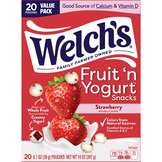 Welch's Fruit 'N Yogurt Strawberry Soft Fruit Snacks, .7 oz, 20 Count