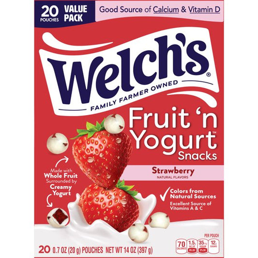 Welch's Fruit 'N Yogurt Strawberry Soft Fruit Snacks, .7 oz, 20 Count
