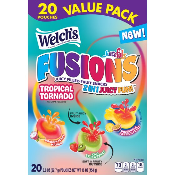 Welch's Fusions, Tropical Tornado, Soft Fruit Snacks, Gluten-Free, .8 oz, 20 Count