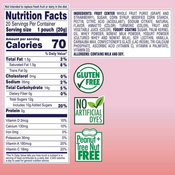 Welch's Fruit 'N Yogurt Strawberry Soft Fruit Snacks, .7 oz, 20 Count