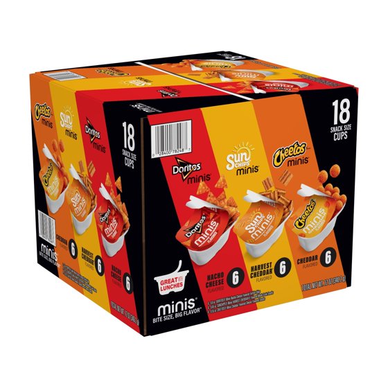 Frito-Lay Minis Doritos Cheetos and SunChips Snacks Variety Pack, Snack Size Cups, 18 Pack