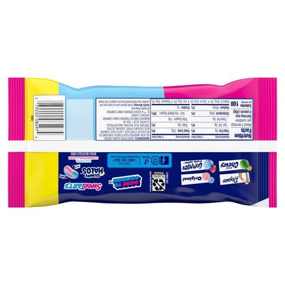 SweeTARTS Gummy Halos, Candy, Blue Punch and Strawberries and Cream, Tart and Chewy, Soft and Fluffy, 3.5 oz