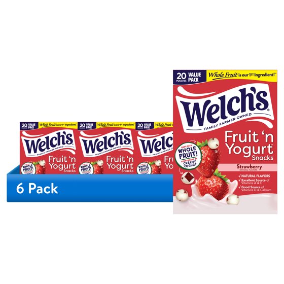 Welch's Fruit 'N Yogurt Strawberry Soft Fruit Snacks, .7 oz, 20 Count