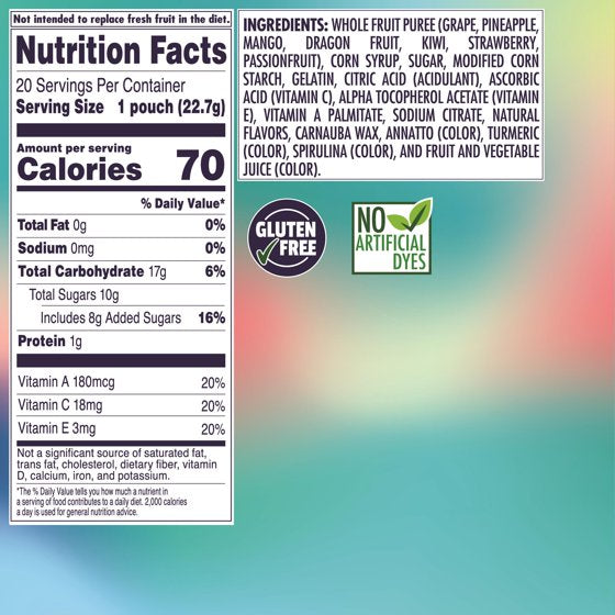 Welch's Fusions, Tropical Tornado, Soft Fruit Snacks, Gluten-Free, .8 oz, 20 Count