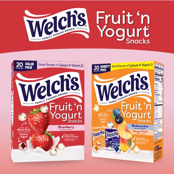 Welch's Fruit 'N Yogurt Strawberry Soft Fruit Snacks, .7 oz, 20 Count