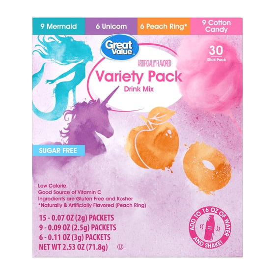 Great Value Sugar-Free WaterTok Variety Pack Drink Mix, 2.53 oz, 30 Count