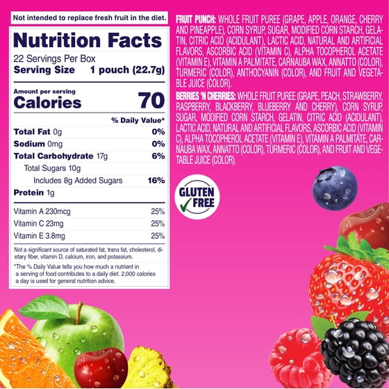Welch's Fruit Snacks Gluten-Free Fruit Punch & Berries 'N Cherries Kids Snacks, Soft Snacks, .8 oz, 22 Count