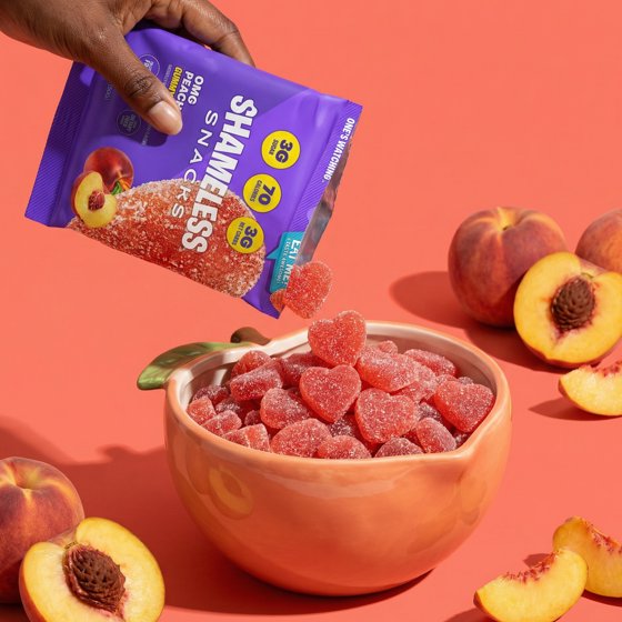 Shameless Snacks Low Calorie Keto Gummies, OMG Peach, 6 Pack