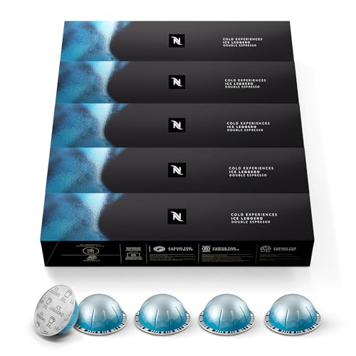 Nespresso Vertuo Ice Leggero Double Espresso Coffee Pods, Light Roast Iced Coffee Capsules, 50 Count
