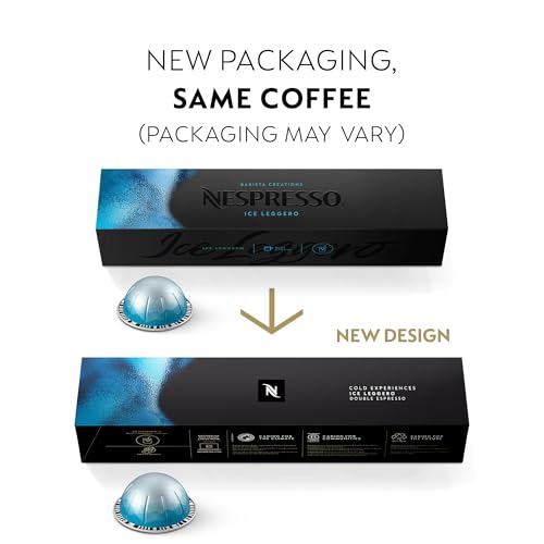 Nespresso Vertuo Ice Leggero Double Espresso Coffee Pods, Light Roast Iced Coffee Capsules, 50 Count