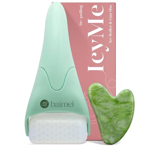 BAIMEI IcyMe Ice Roller for Face and Gua Sha Facial Tool Set, Ice Face Roller Reduces Puffiness Relieves Migraines Skin Care Tools, Self Care for Women - Pink