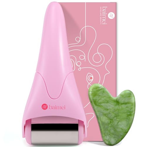 BAIMEI IcyMe Ice Roller for Face and Gua Sha Facial Tool Set, Ice Face Roller Reduces Puffiness Relieves Migraines Skin Care Tools, Self Care for Women - Pink