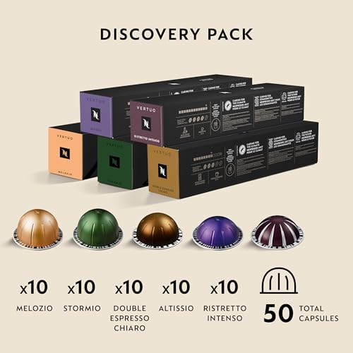 Nespresso Capsules Vertuo, Discovery Variety Pack, 50- Count (Pack of 1) Coffee & Espresso Pods, Brews 7.77 fl. oz, 2.7 fl. oz, and 1.35 fl. oz