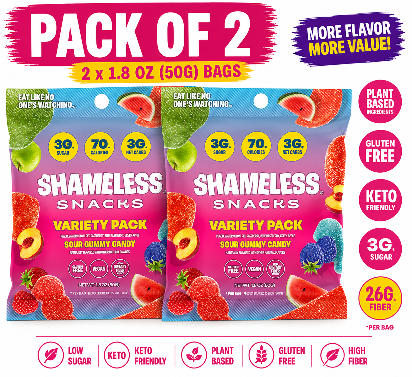 Shameless Snacks Gummies Variety Pack, 1.8 oz Each