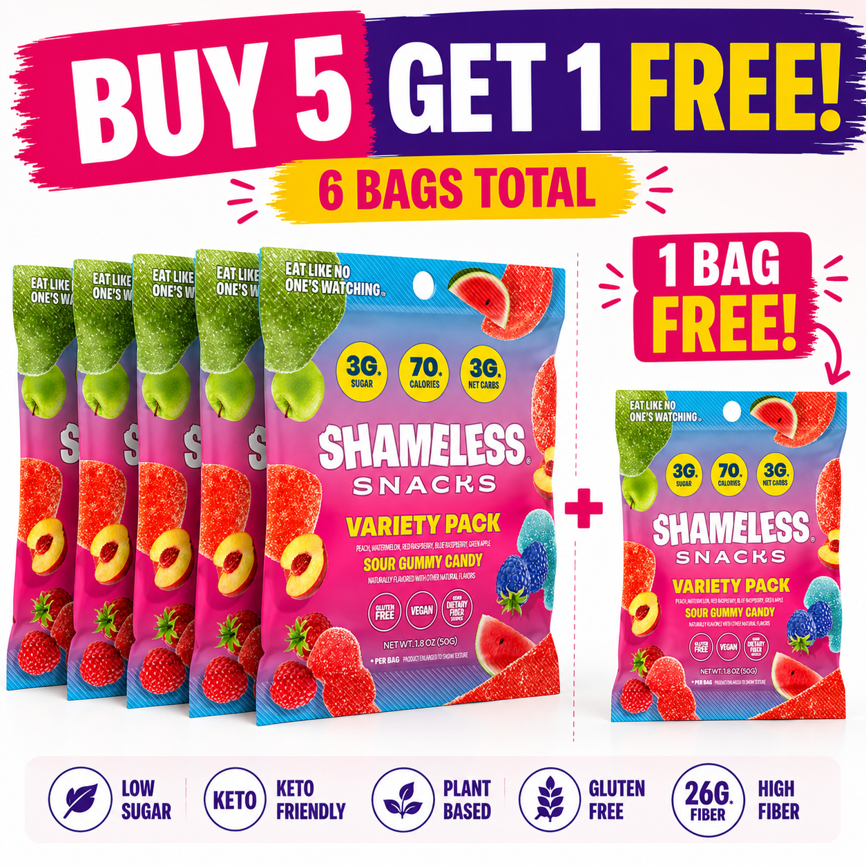 Shameless Snacks Gummies Variety Pack, 1.8 oz Each