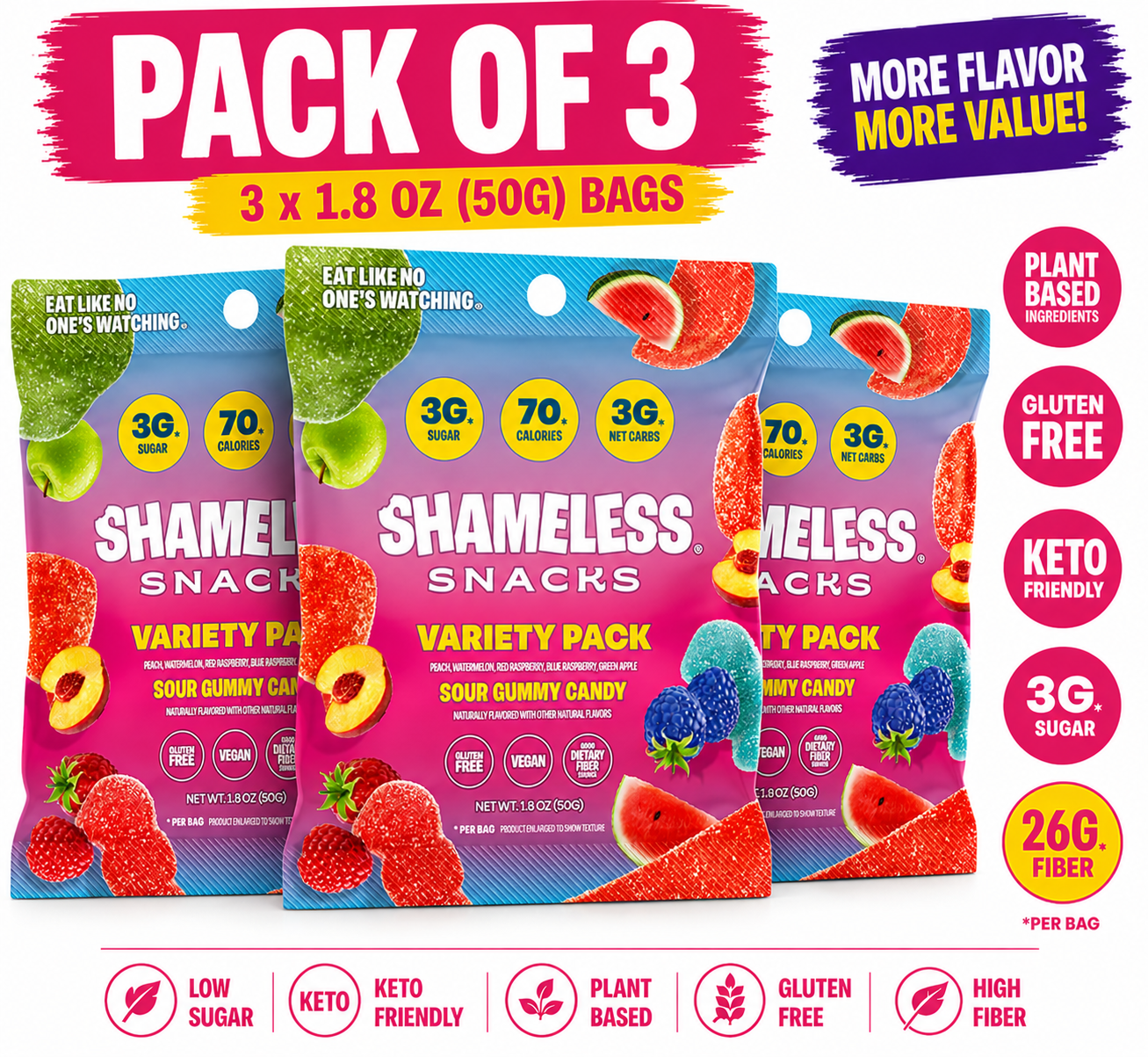 Shameless Snacks Gummies Variety Pack, 1.8 oz Each