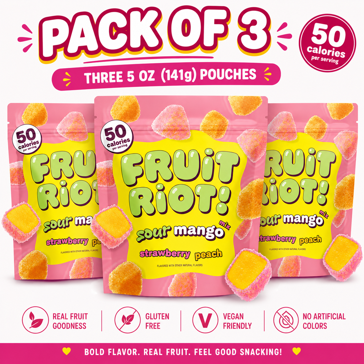 Fruit Riot Sour Candy Mixed Mango, Real Frozen Fruit, 8 oz