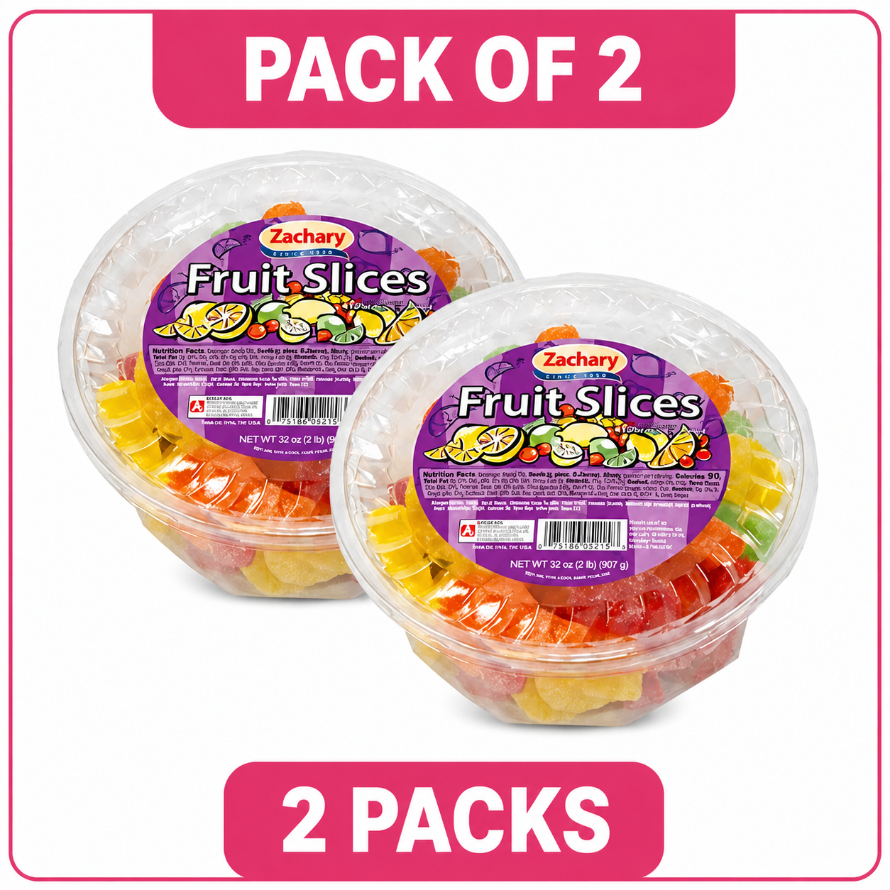 Zachary Assorted Fruit Slices Jelly Candy, 32 oz Tub