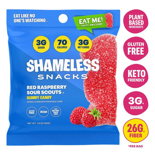 Shameless Snacks Sour Raspberry Gummies, 1.8 oz, Pack of 6