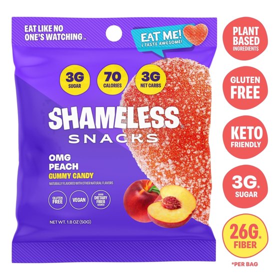 Shameless Snacks Low Calorie Keto Gummies, OMG Peach, 6 Pack