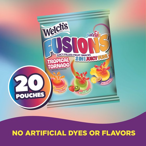 Welch's Fusions, Tropical Tornado, Soft Fruit Snacks, Gluten-Free, .8 oz, 20 Count