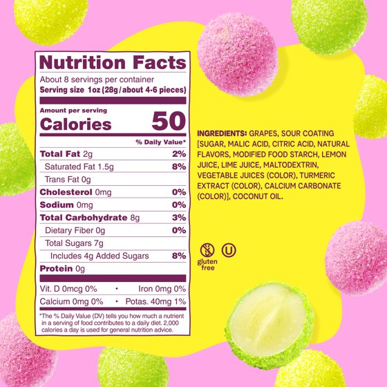 Fruit Riot Sour Candy Mixed Grapes, Real Frozen Fruit, 8 ounce