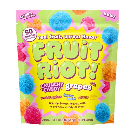 Fruit Riot Crunchy Candy Mixed Grapes, Real Frozen Fruit, 8 ounce