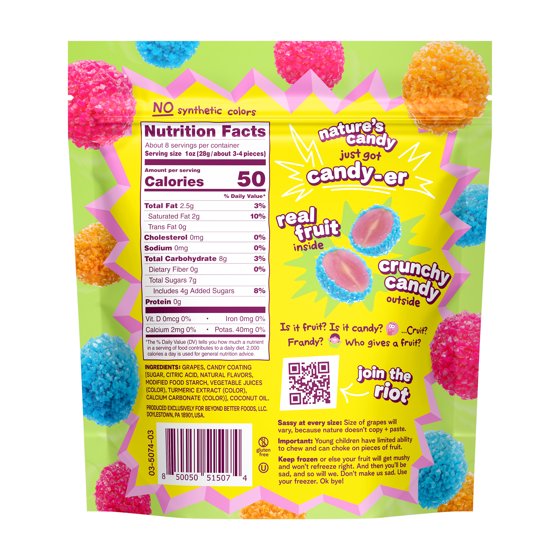 Fruit Riot Crunchy Candy Mixed Grapes, Real Frozen Fruit, 8 ounce
