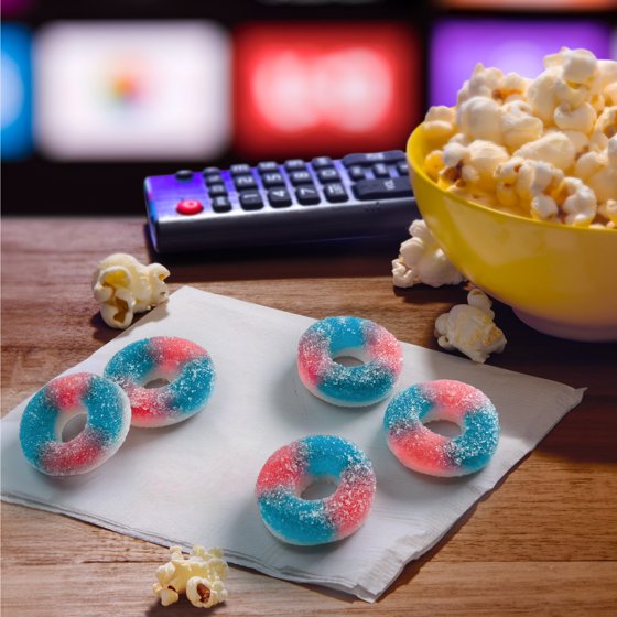SweeTARTS Gummy Halos, Candy, Blue Punch and Strawberries and Cream, Tart and Chewy, Soft and Fluffy, 3.5 oz