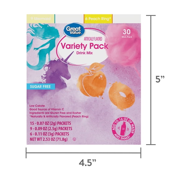 Great Value Sugar-Free WaterTok Variety Pack Drink Mix, 2.53 oz, 30 Count