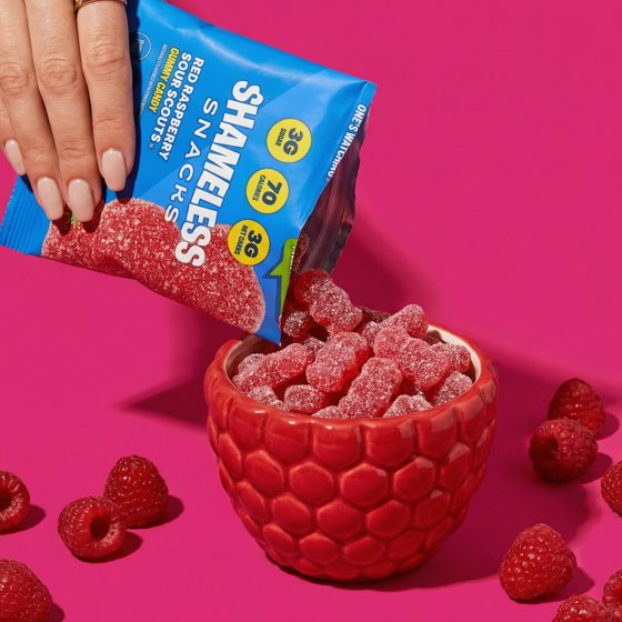 Shameless Snacks Sour Raspberry Gummies, 1.8 oz, Pack of 6