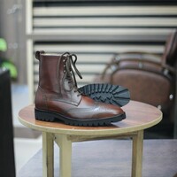 Handmade Ankle High Men's Brown Leather Wing Tip Boot